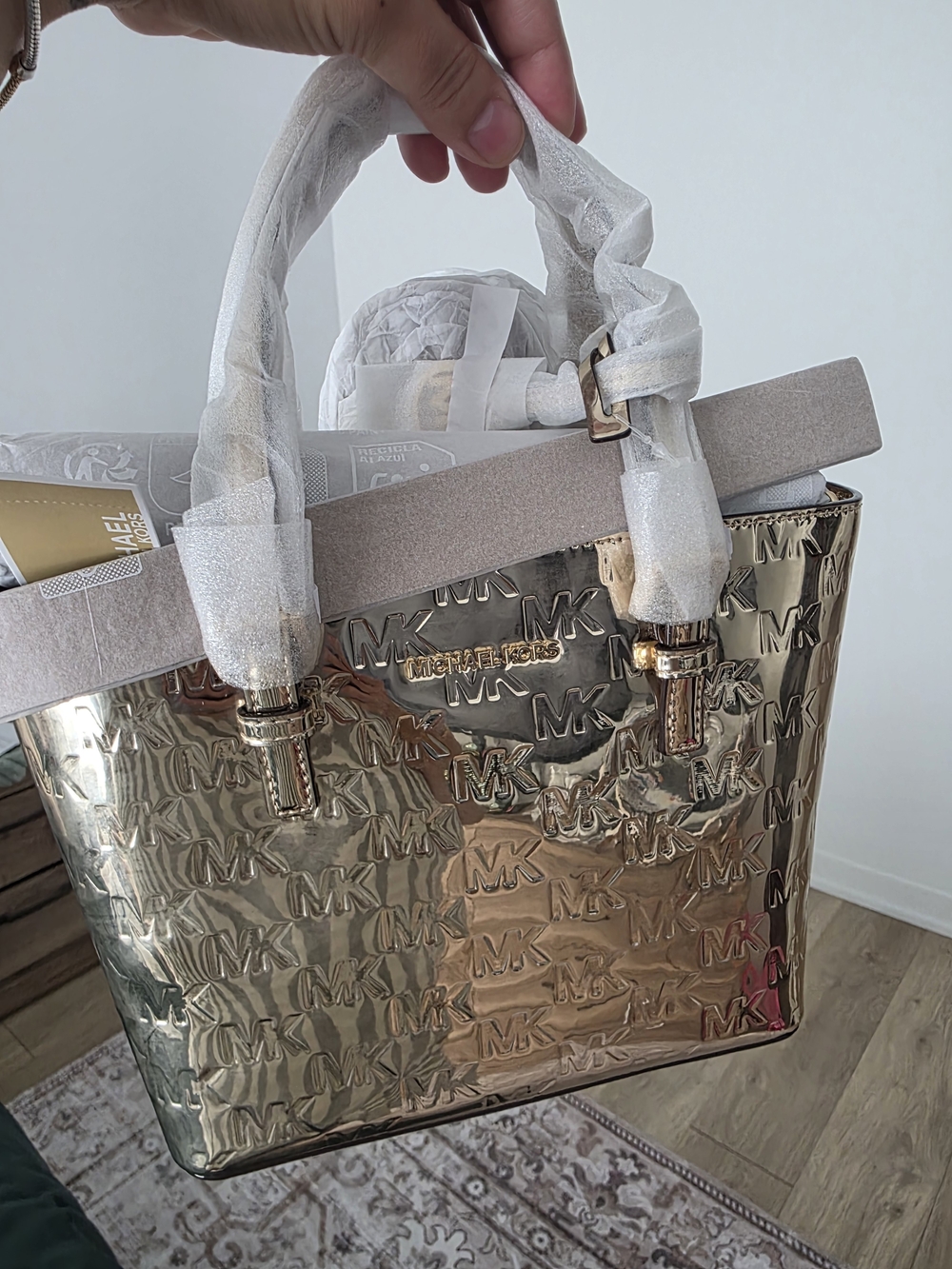 Michael Kors Gold Metallic Logo Tote Bag